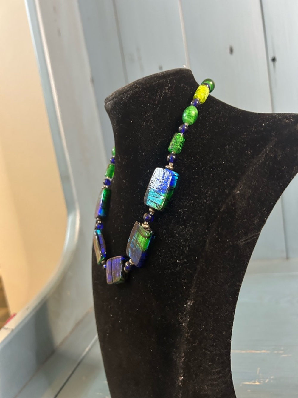 Murano Blue and Green Dichroic Glass Necklace - Picture 3 of 8